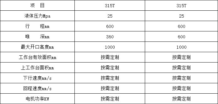 315噸單臂液壓機參數 315噸單臂液壓機參數